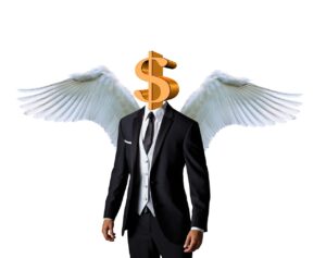 this is a cartoon of a business suit with angel wings
